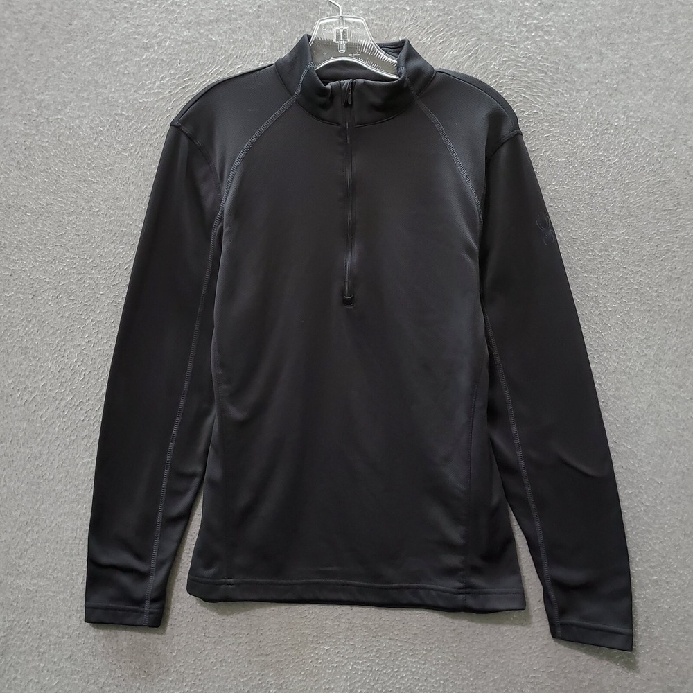 Spyder Men Activewear Top Small Black Baselayer Shirt 1/4 Zip Long Sleeve Mock